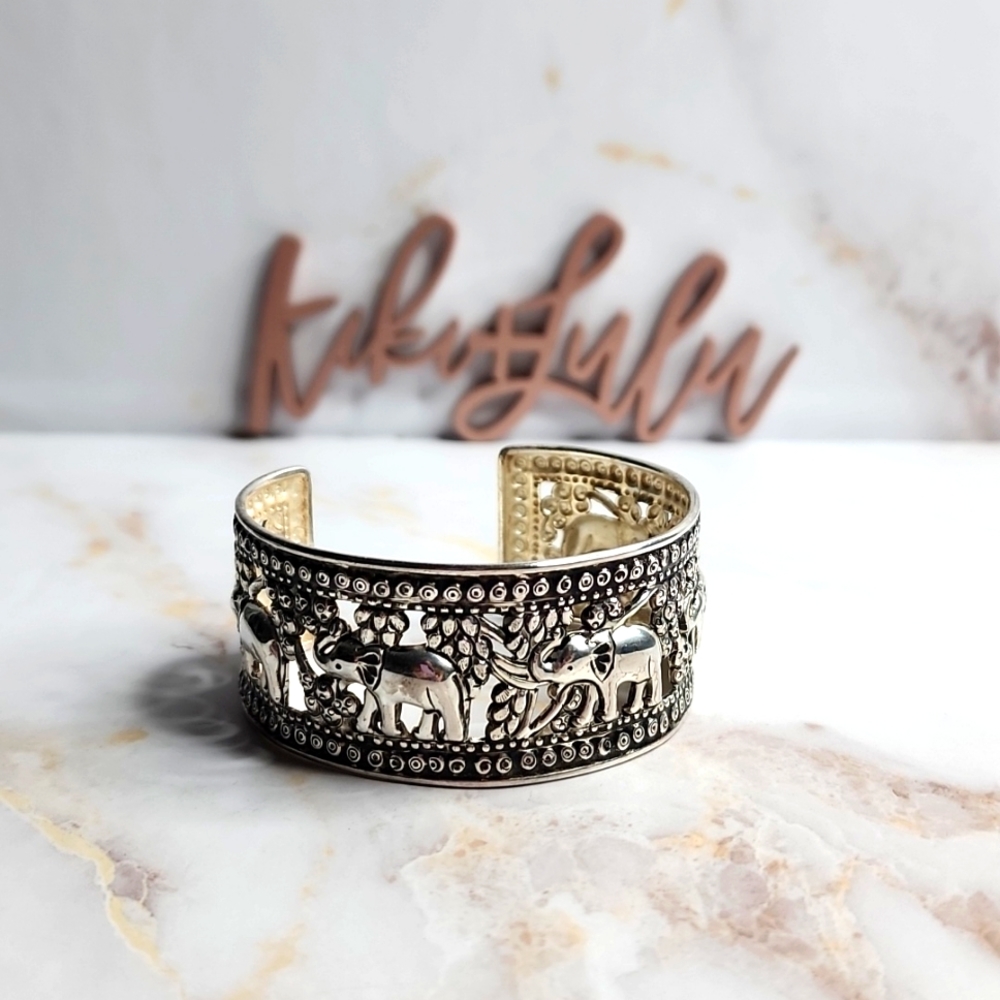 Sterling silver elephant bangle cuff